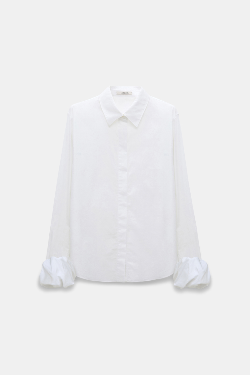 Dorothee Schumacher Cotton Poplin Blouse With Twisted Balloon Cuffs In White