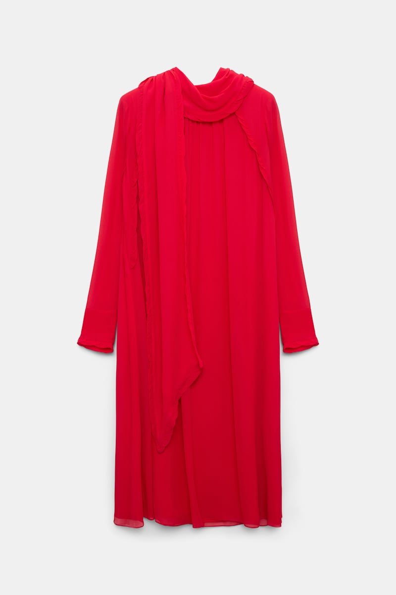 Dorothee Schumacher Turtleneck Scarf Dress In Georgette In Red