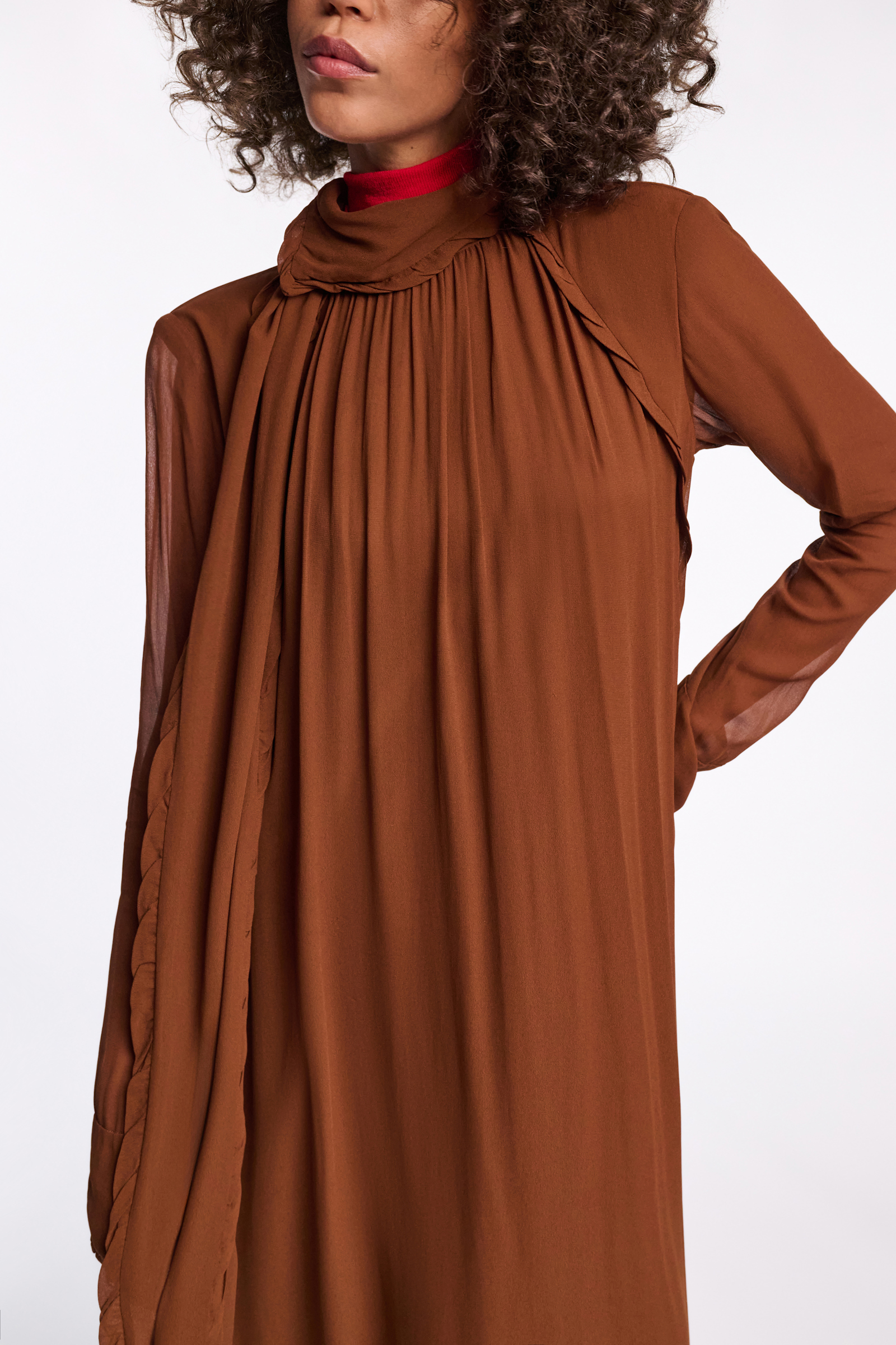 Dorothee Schumacher Turtleneck scarf dress in georgette caramello