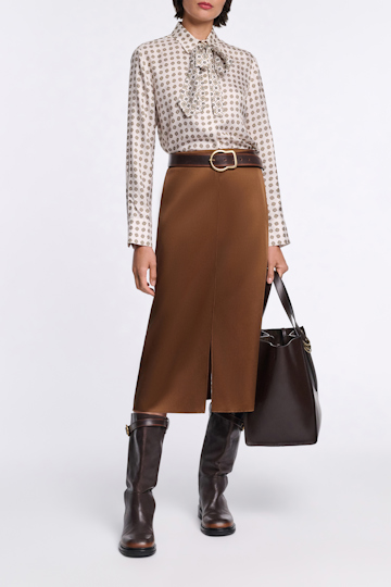 Dorothee Schumacher Bluse mit abnehmbarer Krawattenschleife aus bedrucktem Seidentwill creme mini tie