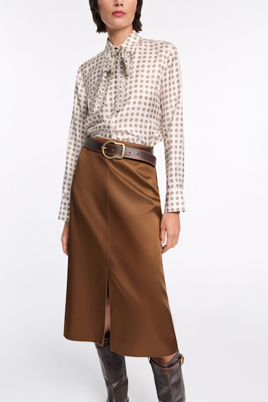 Dorothee Schumacher Bluse mit abnehmbarer Krawattenschleife aus bedrucktem Seidentwill creme mini tie