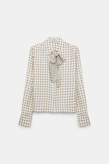 Dorothee Schumacher Bluse mit abnehmbarer Krawattenschleife aus bedrucktem Seidentwill creme mini tie