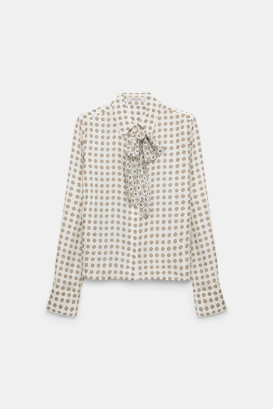 Dorothee Schumacher Bluse mit abnehmbarer Krawattenschleife aus bedrucktem Seidentwill creme mini tie