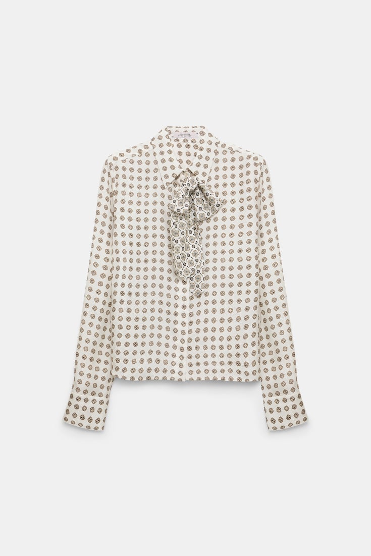 Dorothee Schumacher Bluse mit abnehmbarer Krawattenschleife aus bedrucktem Seidentwill creme mini tie