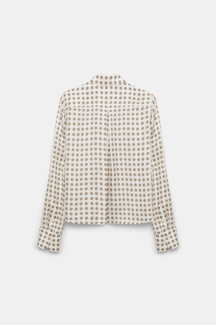 Dorothee Schumacher Bluse mit abnehmbarer Krawattenschleife aus bedrucktem Seidentwill creme mini tie