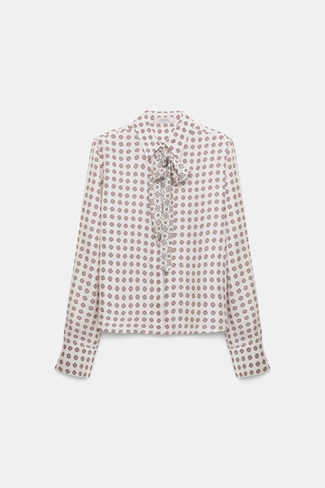 Dorothee Schumacher Bluse mit abnehmbarer Krawattenschleife aus bedrucktem Seidentwill rose mini tie