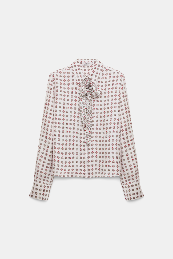 Dorothee Schumacher Bluse mit abnehmbarer Krawattenschleife aus bedrucktem Seidentwill rose mini tie