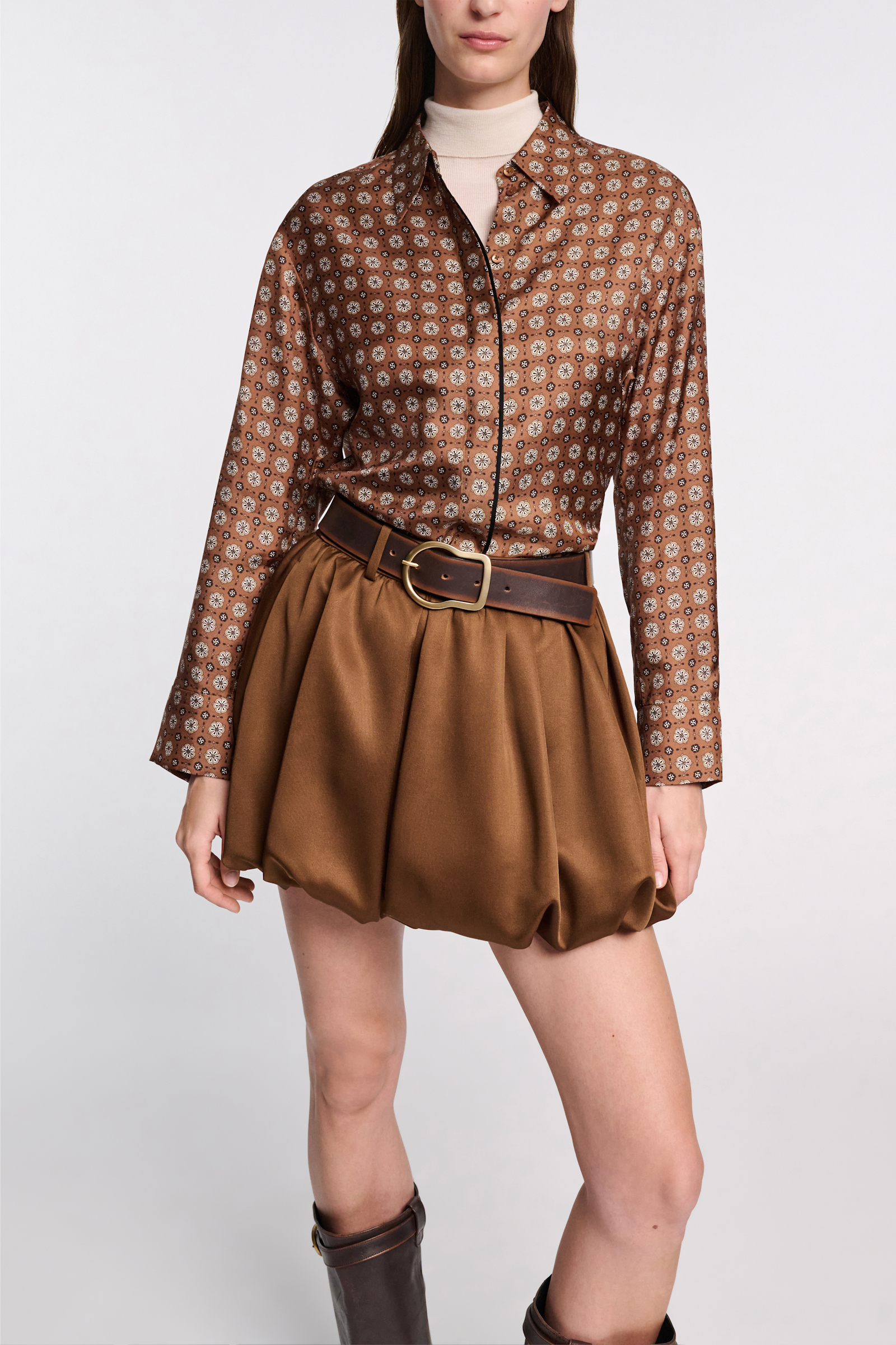 Dorothee Schumacher Hemdbluse aus bedrucktem Seidentwill brown big tie