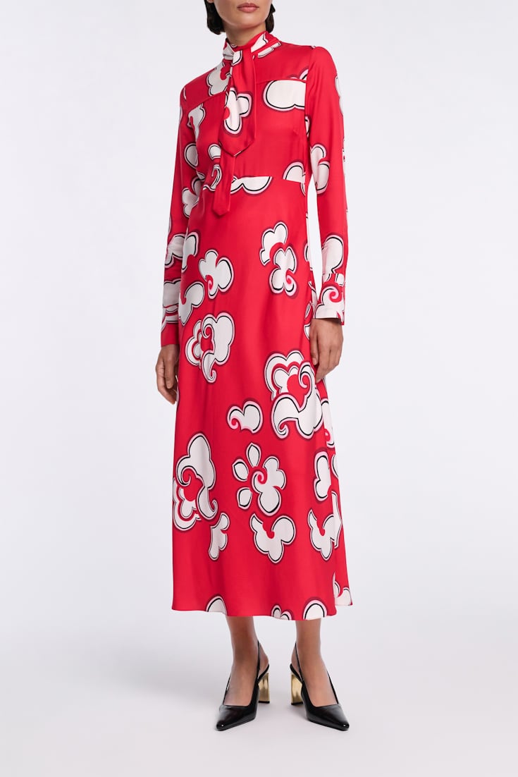 Dorothee Schumacher Langes Kleid aus bedruktem Viskose Twill red white