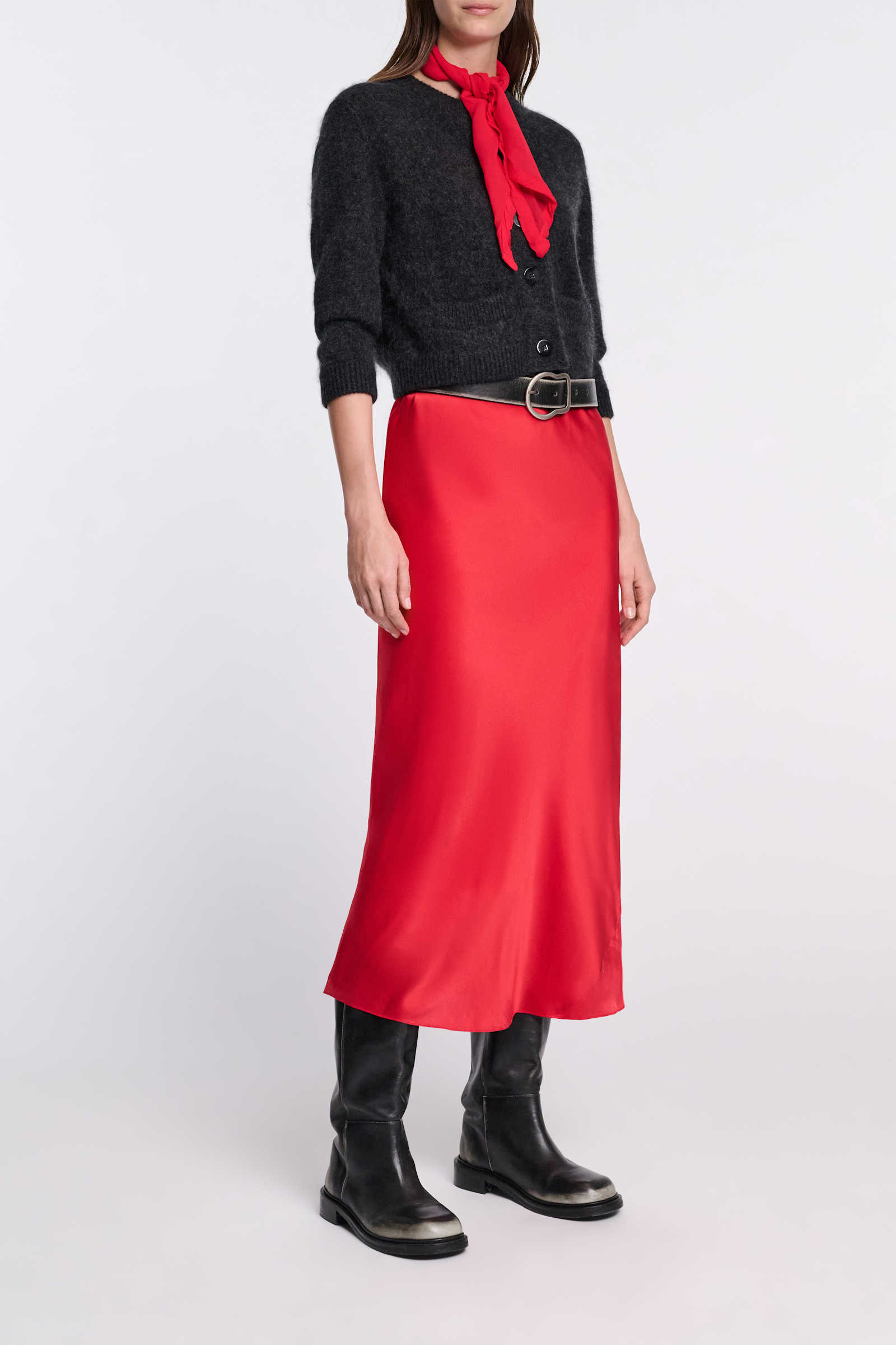 Dorothee Schumacher Bias cut silk satin midi-skirt lollipop