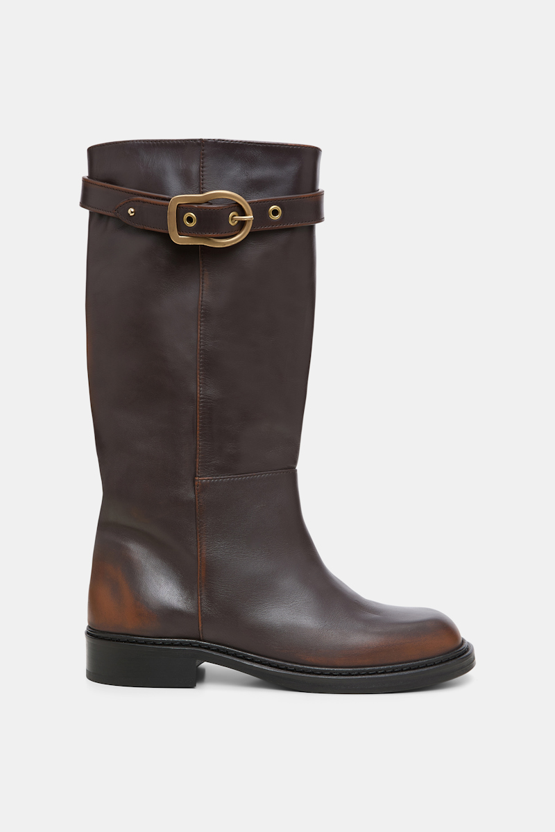 Dorothee Schumacher Women's Brown Tall Boots With Buckled Top Strap Size 37