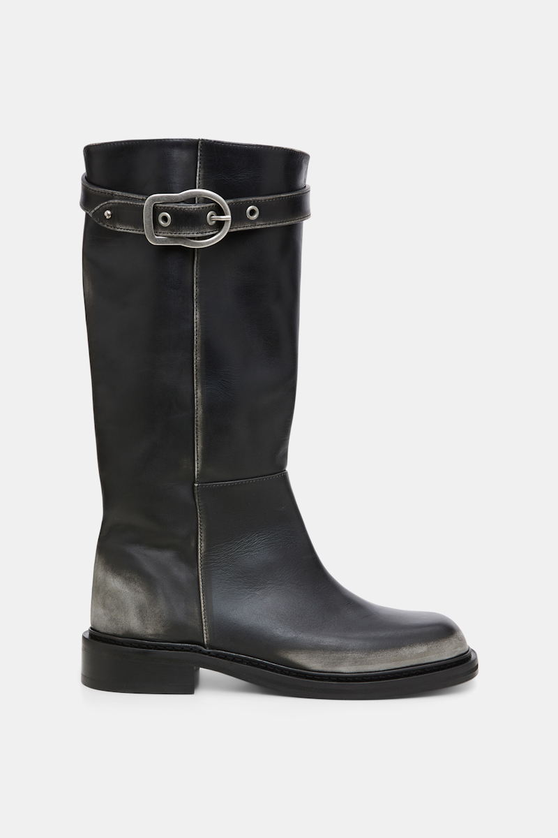 Dorothee Schumacher Women's Grey Tall Boots With Buckled Top Strap Size 37
