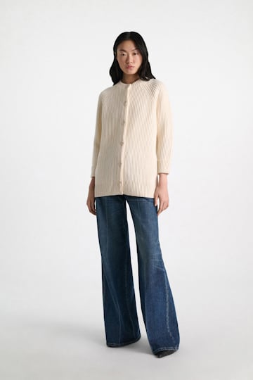 Dorothee Schumacher Gerippter Cardigan aus Merino und Kaschmir camellia white