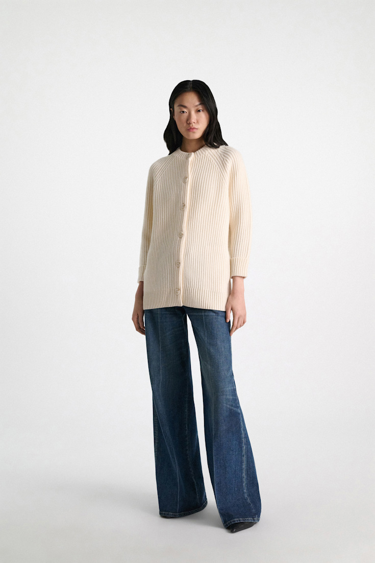 Dorothee Schumacher Ribbed Merino-cashmere cardigan camellia white