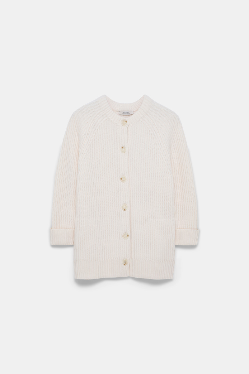 Dorothee Schumacher Women's White Ribbed Merino-Cashmere Cardigan Medium