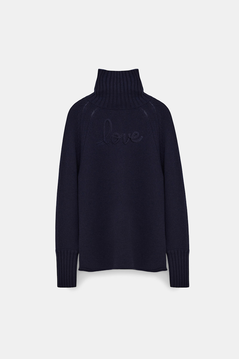 Dorothee Schumacher Women's Blue Turtleneck Pullover In Merino-Cashmere Medium