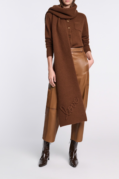 Dorothee Schumacher Ribbed Merino-cashmere LOVE scarf Coffee
