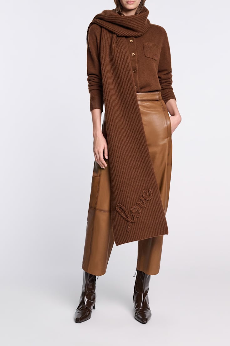 Dorothee Schumacher Ribbed Merino-cashmere LOVE scarf Coffee