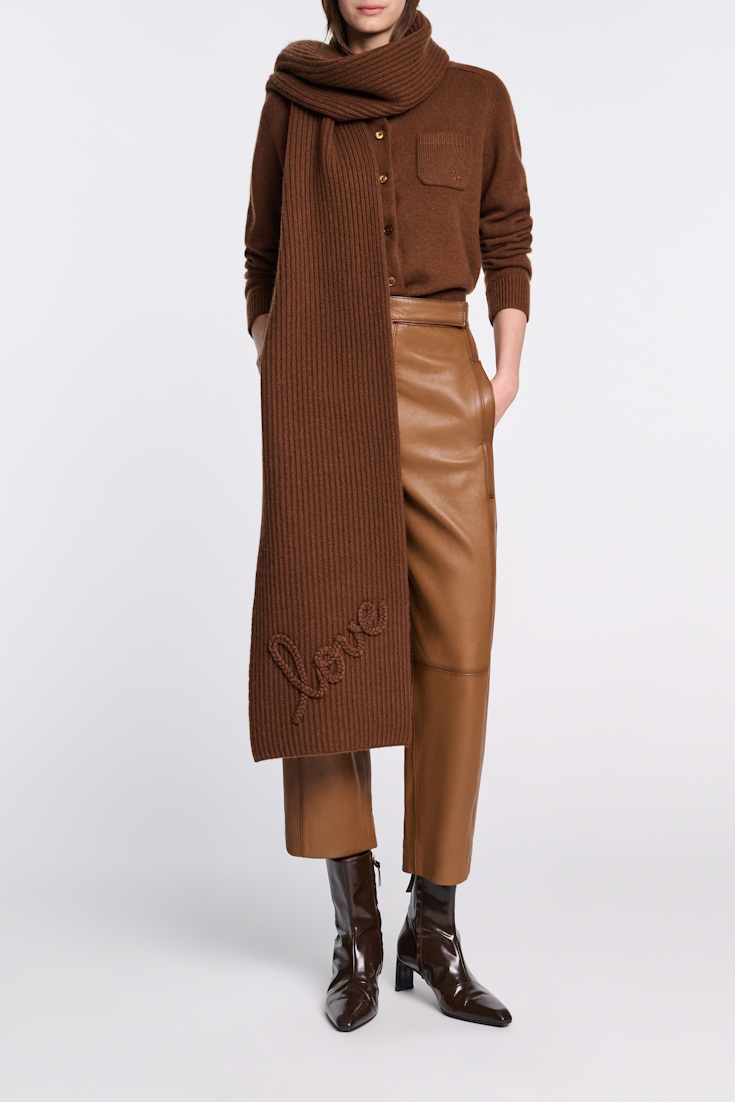 Dorothee Schumacher Ribbed Merino-cashmere LOVE scarf Coffee