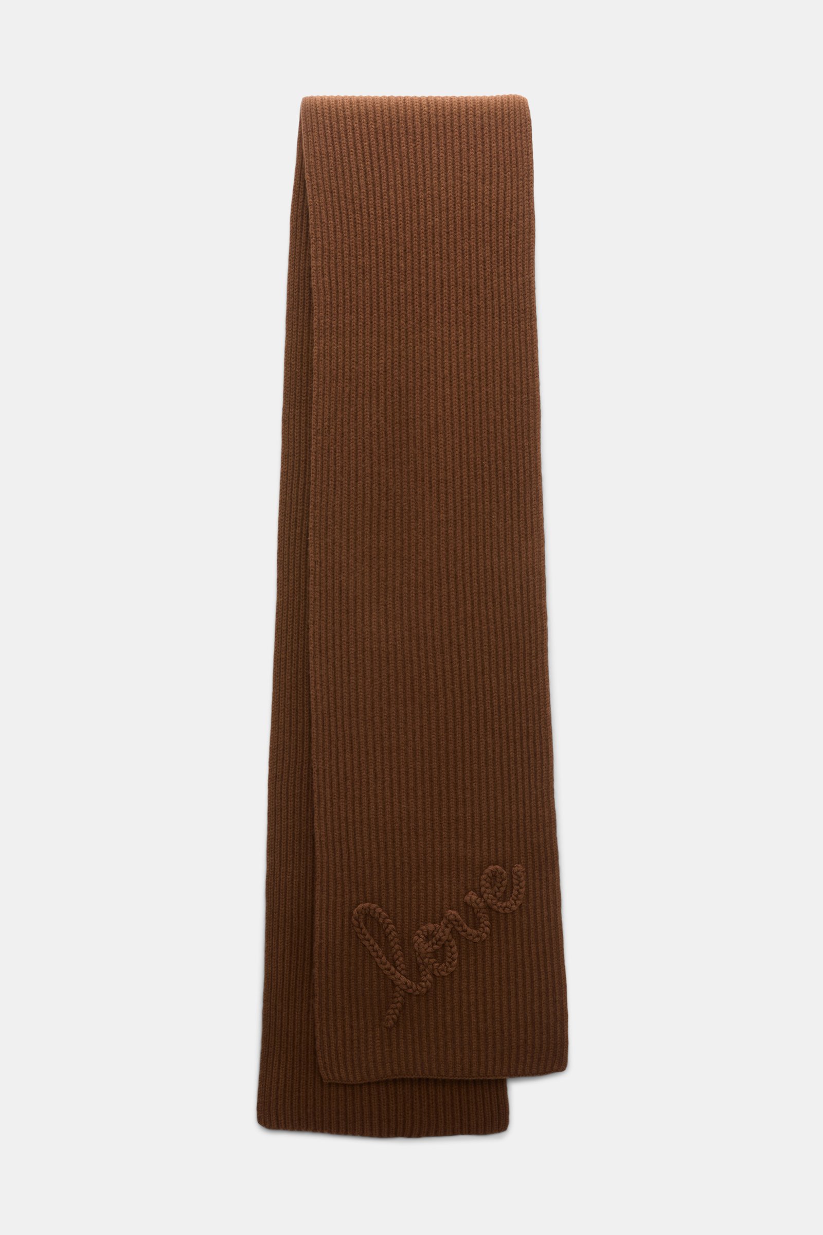Dorothee Schumacher Ribbed Merino-cashmere LOVE scarf Coffee