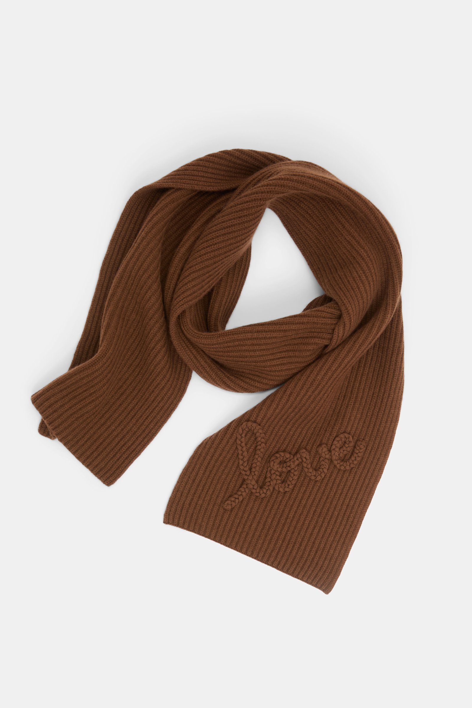 Dorothee Schumacher Ribbed Merino-cashmere LOVE scarf Coffee