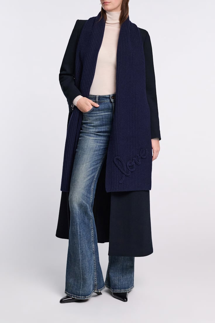 Dorothee Schumacher Ribbed Merino-cashmere LOVE scarf true navy