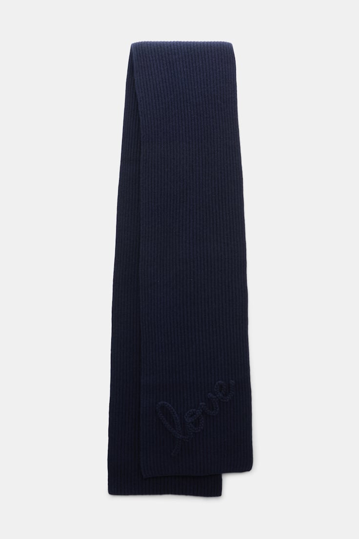 Dorothee Schumacher Ribbed Merino-cashmere LOVE scarf true navy
