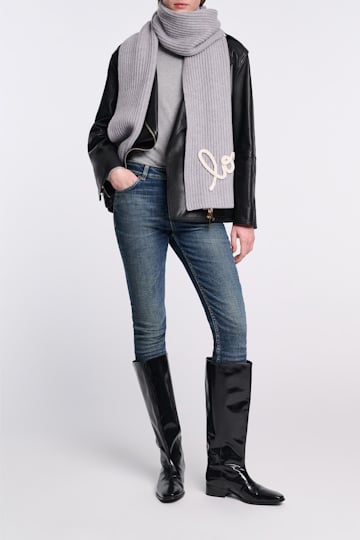 Dorothee Schumacher Ribbed Merino-cashmere LOVE scarf evening grey
