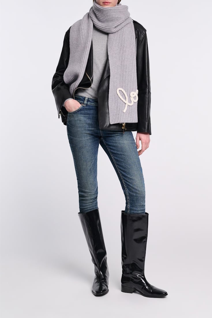 Dorothee Schumacher Ribbed Merino-cashmere LOVE scarf evening grey