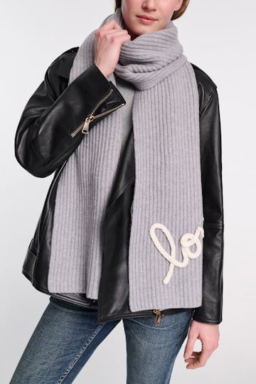 Dorothee Schumacher Ribbed Merino-cashmere LOVE scarf evening grey