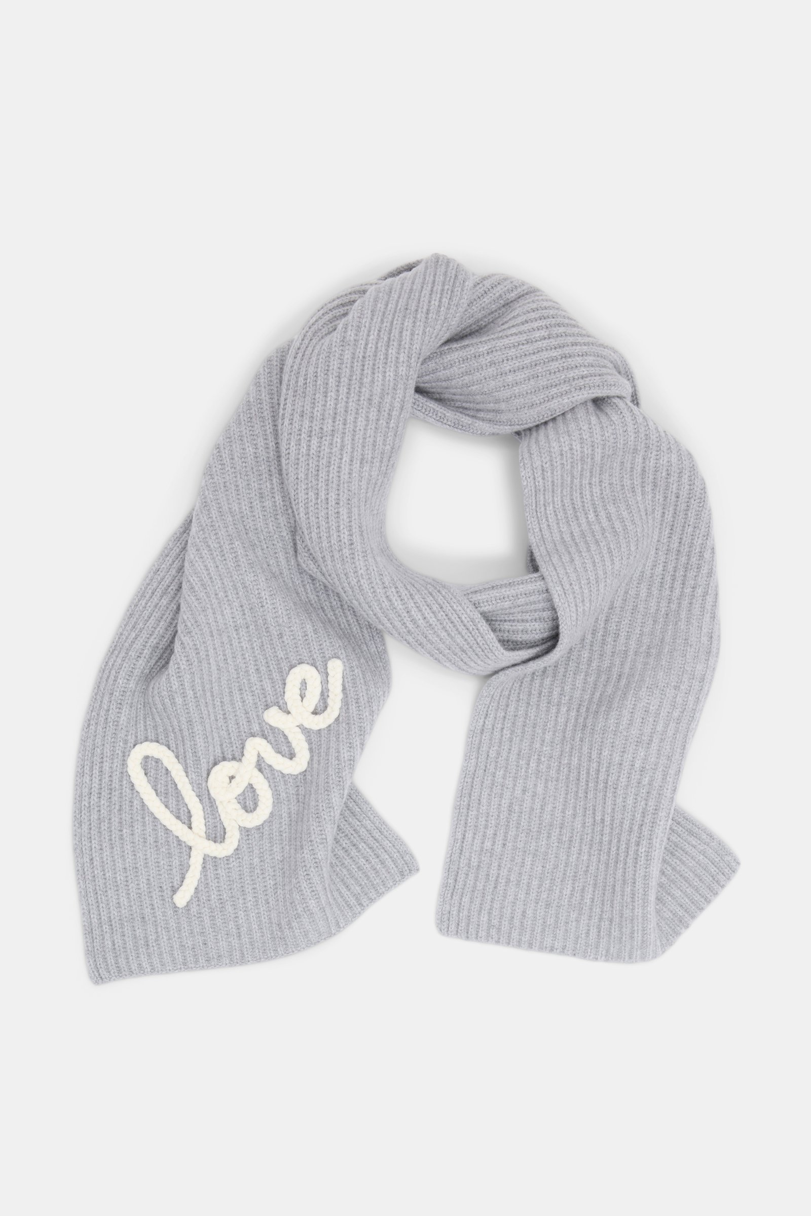 Dorothee Schumacher Ribbed Merino-cashmere LOVE scarf evening grey