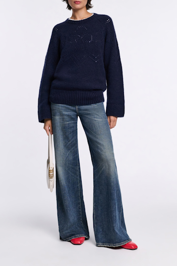 Dorothee Schumacher Pullover with D-rose pointelle navy
