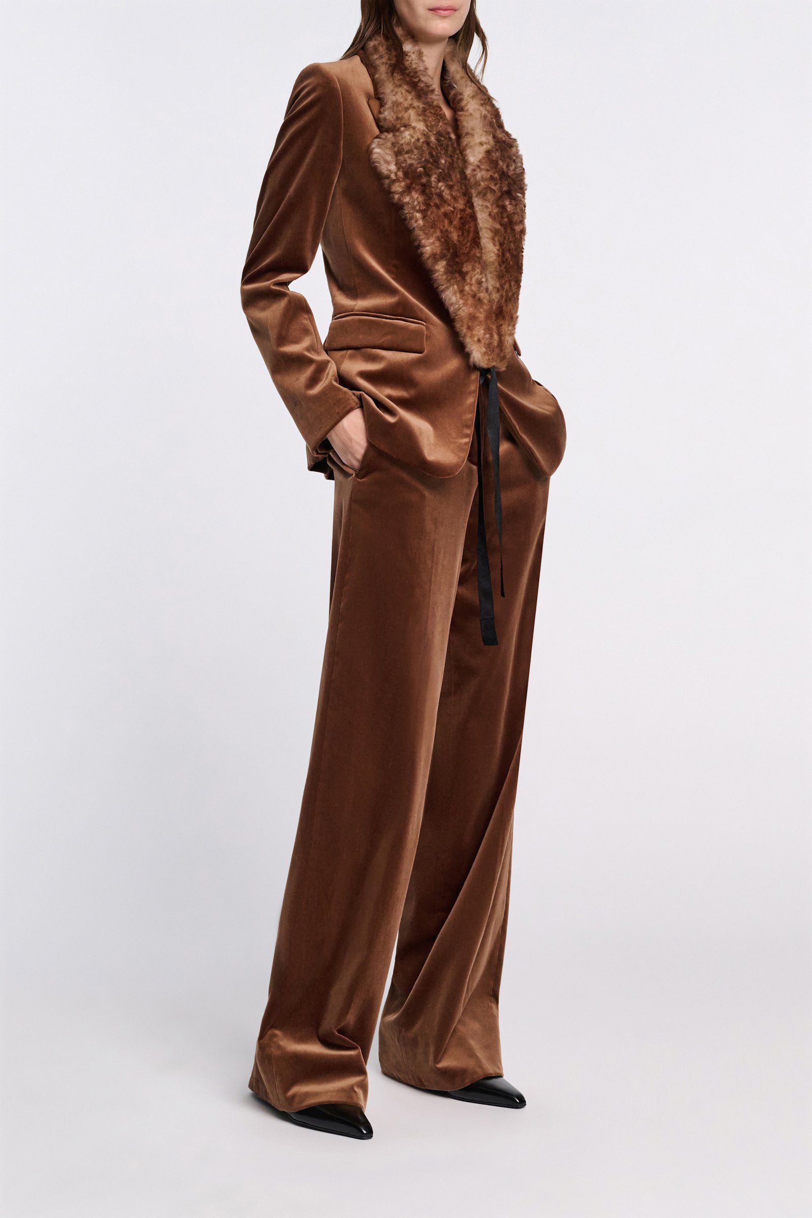 Dorothee Schumacher Lamb fur collar shearling top dye brown