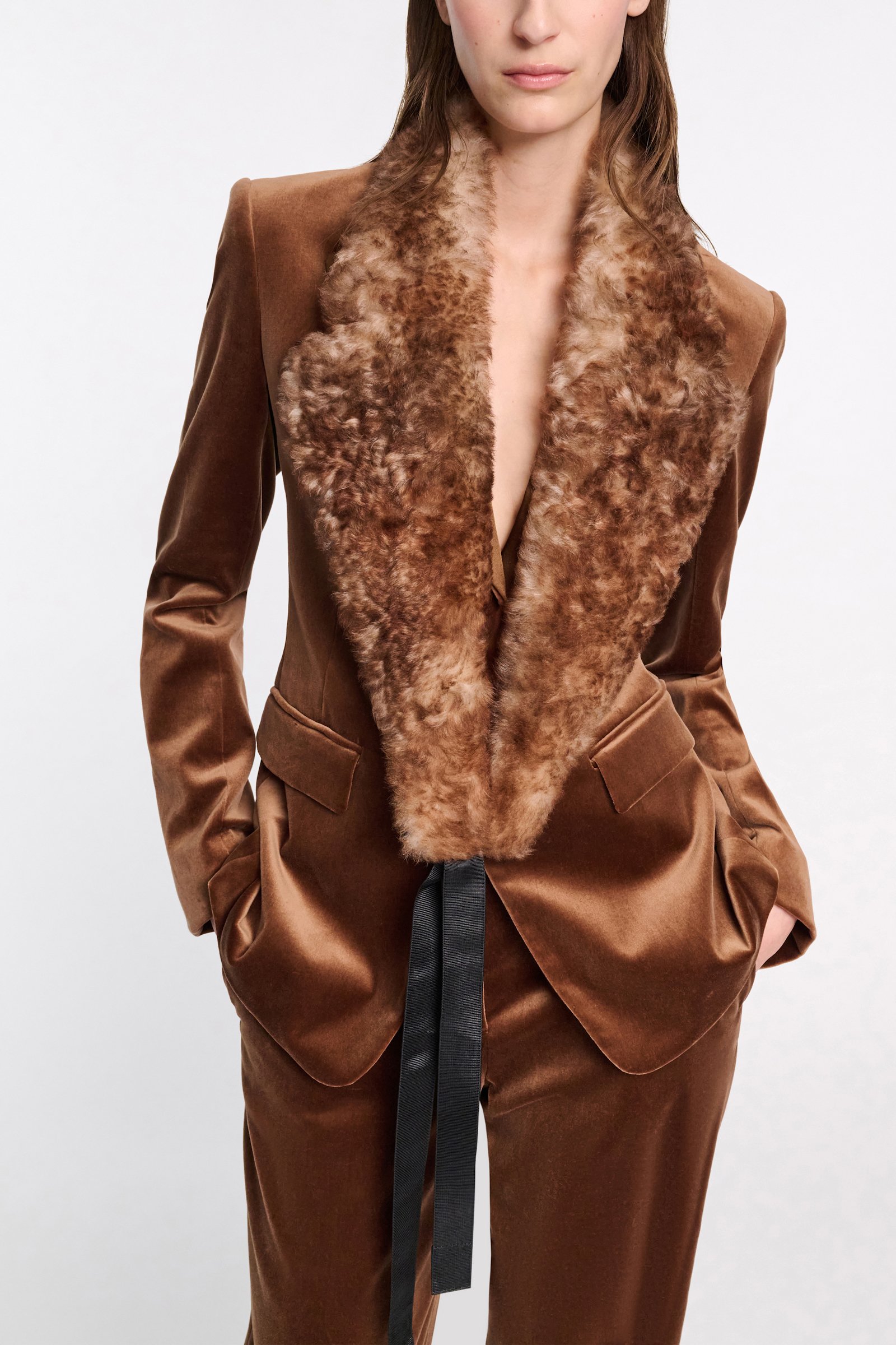 Dorothee Schumacher Lamb fur collar shearling top dye brown