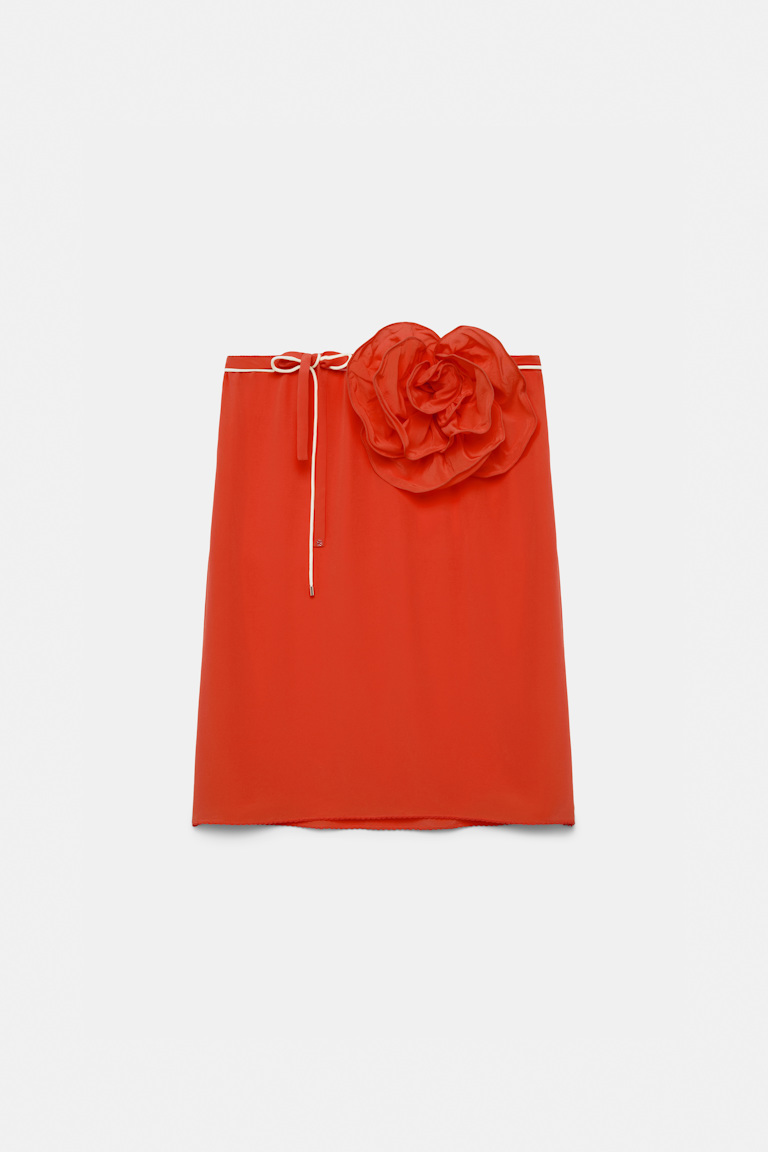 Dorothee Schumacher Silk skirt-tube top hybrid with brooch orange