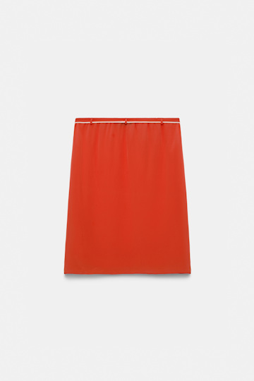 Dorothee Schumacher Seidenrock–Tube-Top Hybrid mit Maxi-Blumenbrosche orange