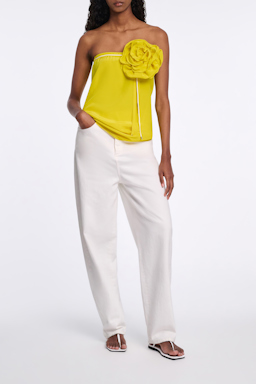 Dorothee Schumacher Seidenrock mit Maxi-Blumenbrosche lime