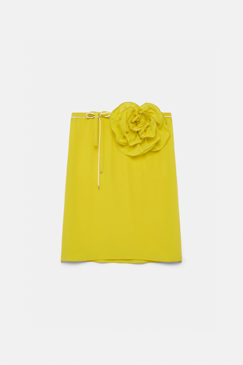 Dorothee Schumacher Women's Yellow Silk Skirt-Tube Top Hybrid With Brooch Medium