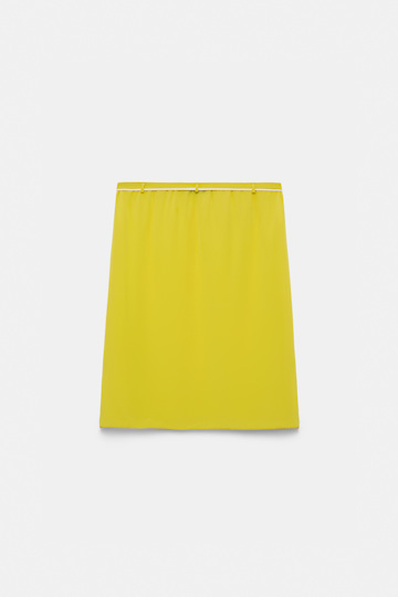 Dorothee Schumacher Seidenrock–Tube-Top Hybrid mit Maxi-Blumenbrosche lime