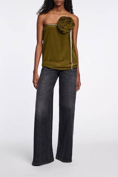 Dorothee Schumacher Seidenrock mit Maxi-Blumenbrosche dark brown
