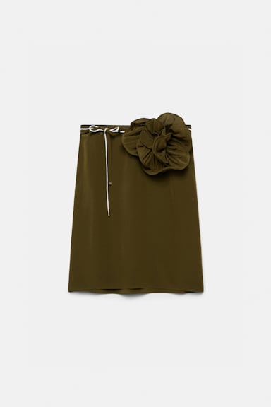 Dorothee Schumacher Seidenrock mit Maxi-Blumenbrosche dark brown