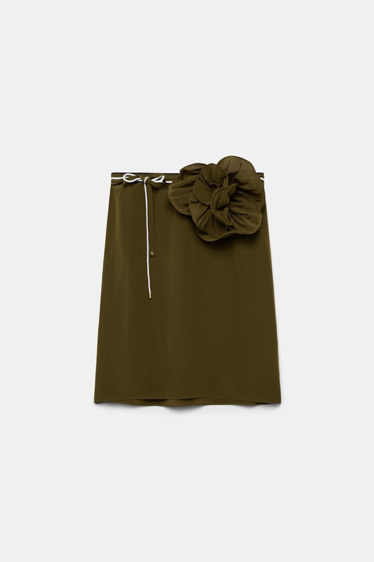 Dorothee Schumacher Silk skirt with XL flower brooch dark brown