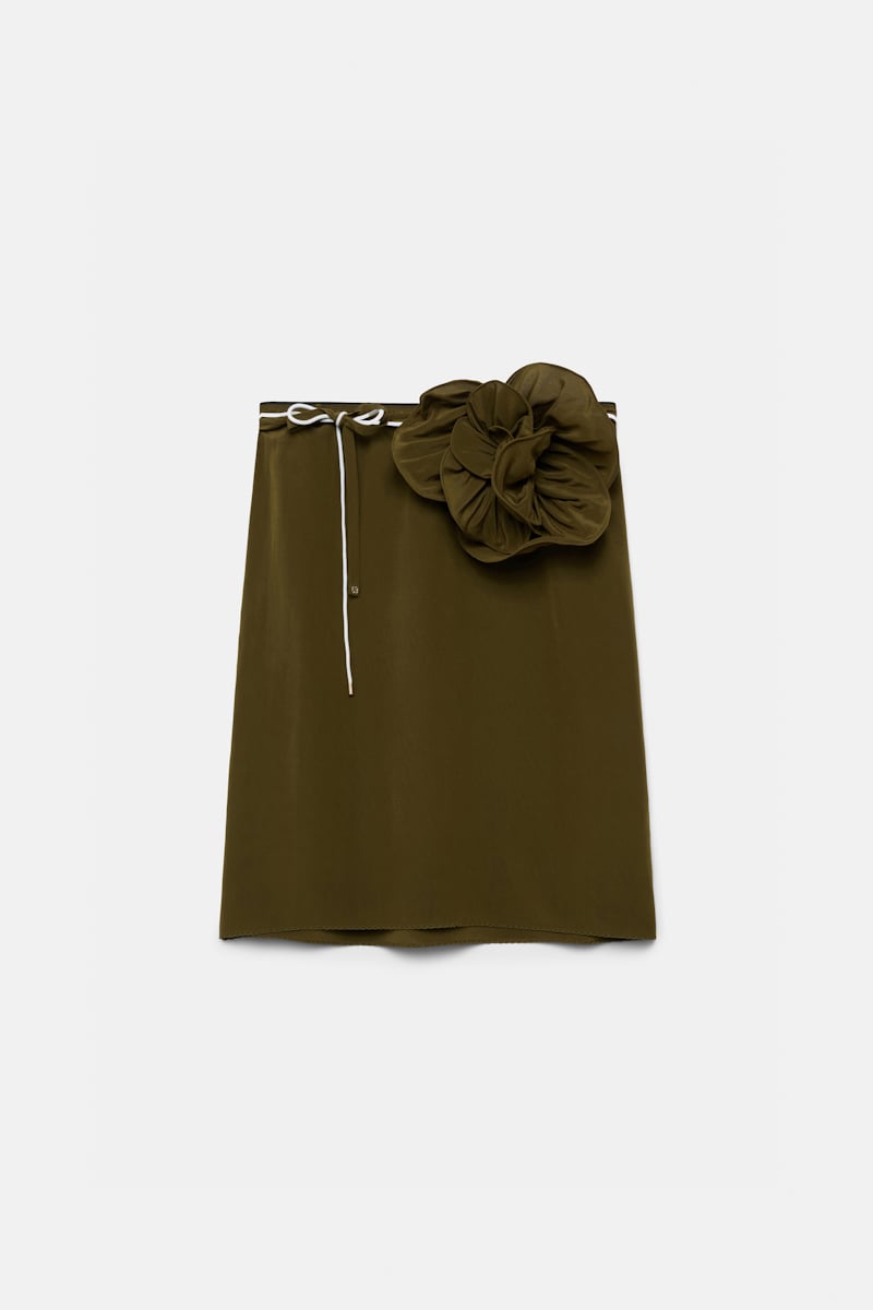 Dorothee Schumacher Silk Skirt With Xl Flower Brooch In Green