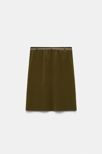 Dorothee Schumacher Seidenrock–Tube-Top Hybrid mit Maxi-Blumenbrosche dark brown