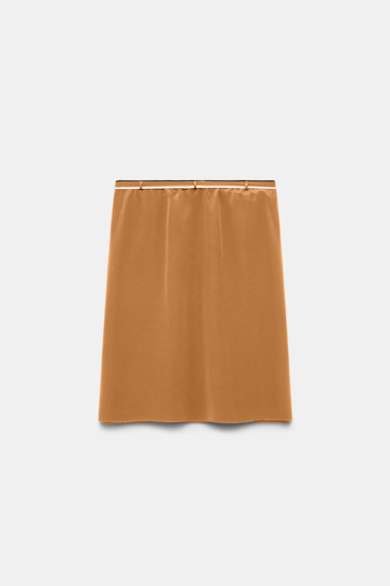 Dorothee Schumacher Seidenrock–Tube-Top Hybrid mit Maxi-Blumenbrosche toffee