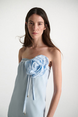 Dorothee Schumacher Silk skirt-tube top hybrid with brooch sky