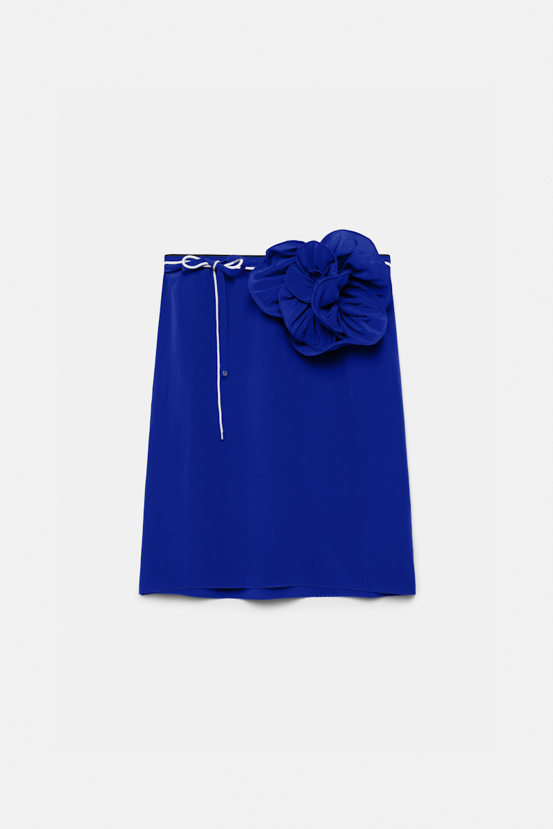 Dorothee Schumacher Silk Skirt With Xl Flower Brooch In Blue