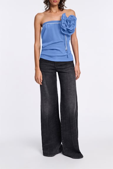 Dorothee Schumacher Seidenrock mit Maxi-Blumenbrosche blue