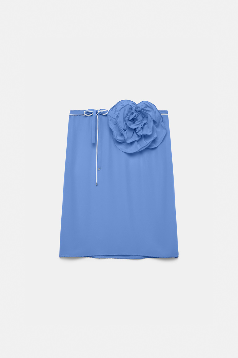 Dorothee Schumacher Silk skirt-tube top hybrid with brooch blue