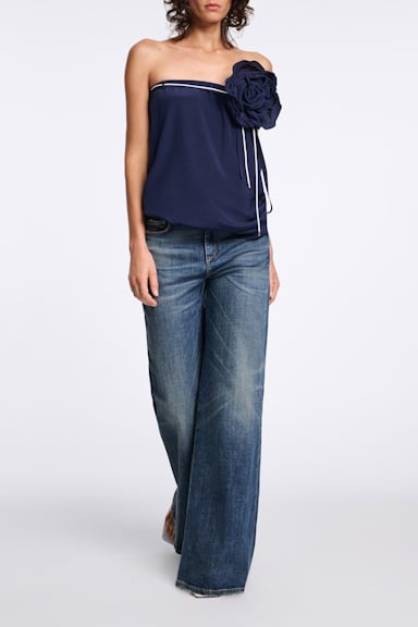 Dorothee Schumacher Seidenrock mit Maxi-Blumenbrosche night blue